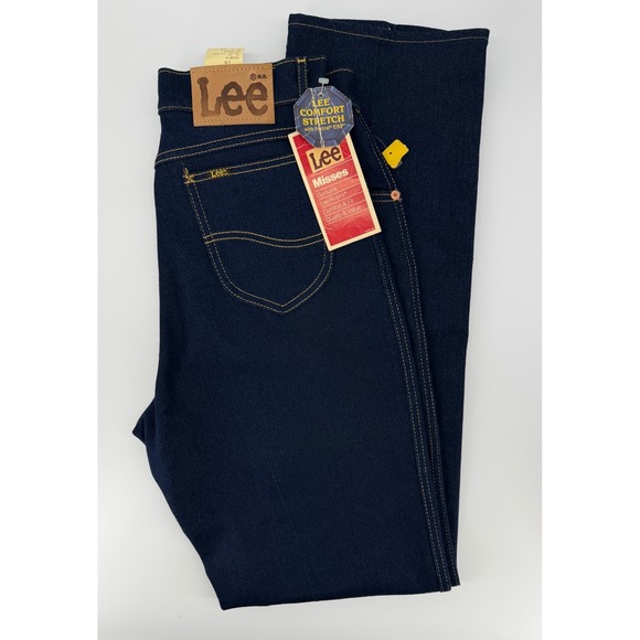 Lee Denim - Vintage Lee Jeans Womens 16 Blue Dark Wash Union Deadstock Made USA 29x35 NEW